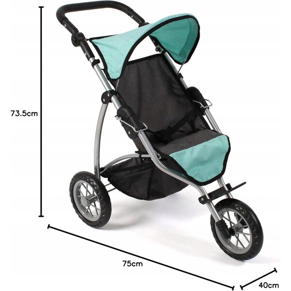 Jogging-Kinderwagen mit 3 Rädern für Puppen mit verstellbarem Griff, 49–78 cm