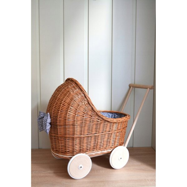 Korbwagen für Puppen mit weichen Gummirädern – Wicker Village