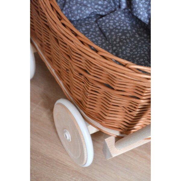 Korbwagen für Puppen mit weichen Gummirädern – Wicker Village