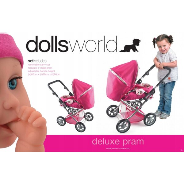 Dolls World verstellbarer und faltbarer Puppenwagen für Puppen bis 56 cm