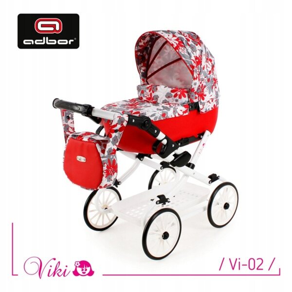 Adbor VIKI faltbarer Puppenlaufstall mit Kinderwagen, Tasche und Korb