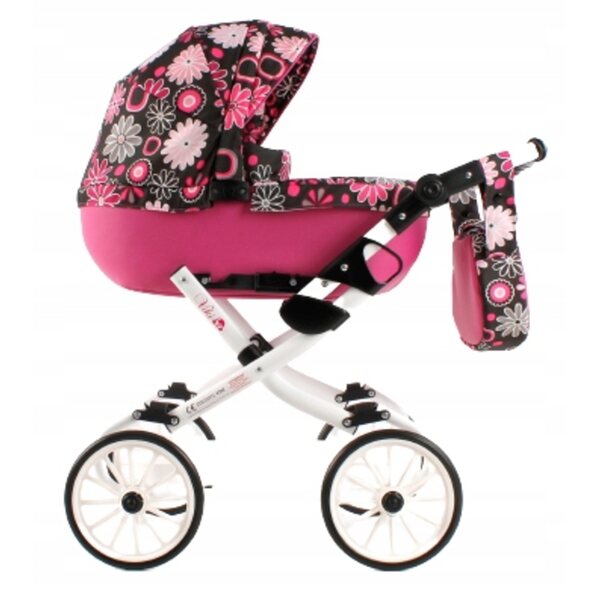 Adbor VIKI faltbarer Puppenlaufstall mit Kinderwagen, Tasche und Korb