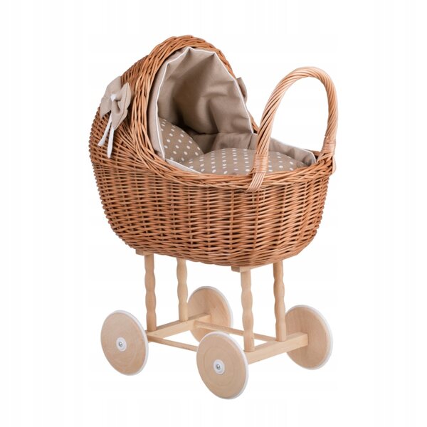 Lena set carrozzina e culla in vimini con rivestimento beige per bambole