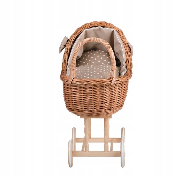 Lena set carrozzina e culla in vimini con rivestimento beige per bambole
