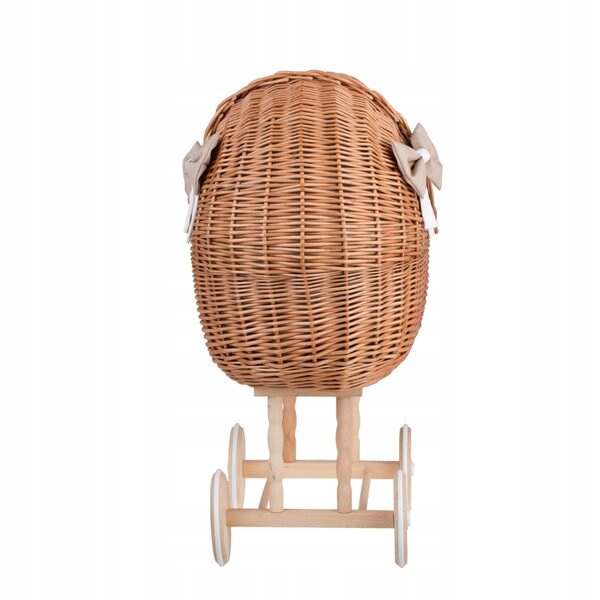 Lena set carrozzina e culla in vimini con rivestimento beige per bambole