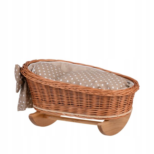 Lena set carrozzina e culla in vimini con rivestimento beige per bambole