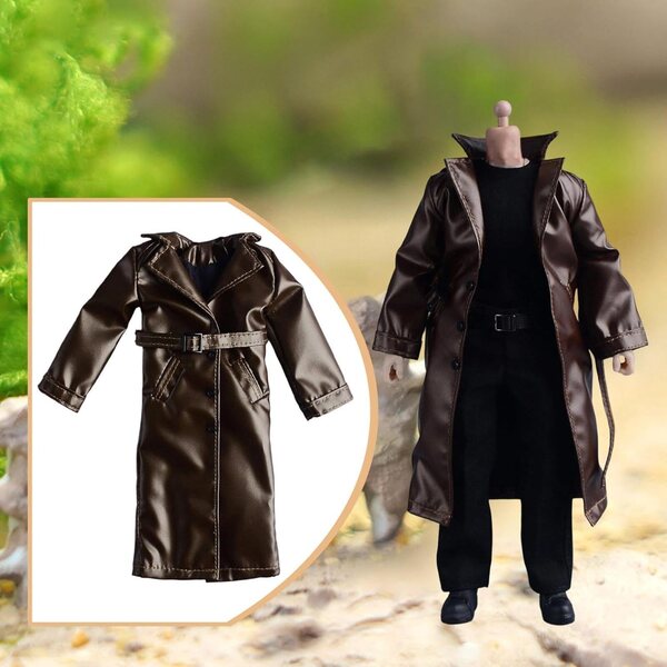 1/12 Miniatur-winddichter Trenchcoat aus Stoff für Actionfiguren und Puppen, Braun