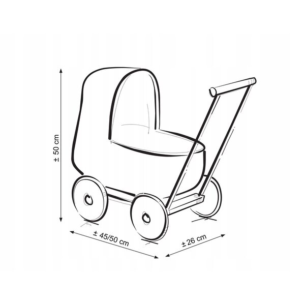 Puppenwagen aus Korbgeflecht mit besticktem weißem Leinen – Retro, natürlich