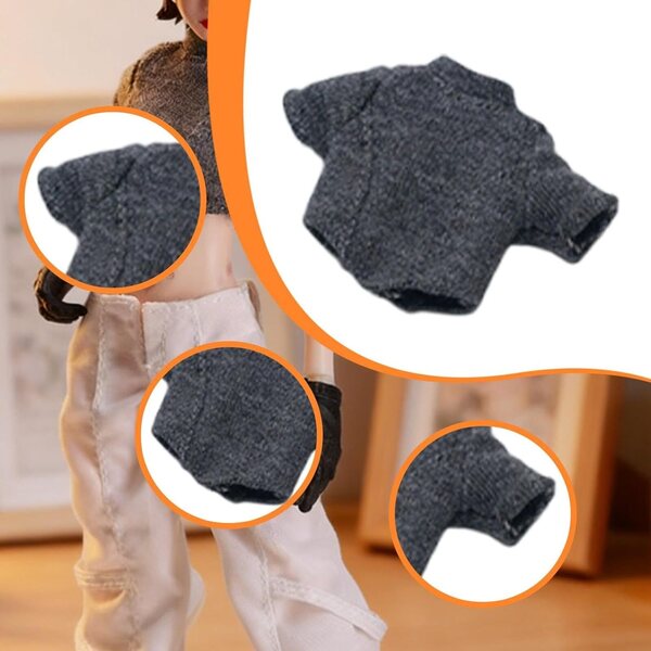 1:12 Miniatur-T-Shirt für 6-Zoll-Puppen – elegantes Damenoberteil in Dunkelgrau