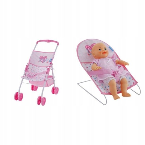 Hauck 3 in 1 Puppenset mit Kinderwagen, Puppe und rosa Schaukel