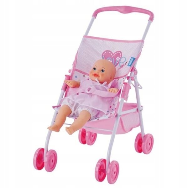 Hauck 3 in 1 Puppenset mit Kinderwagen, Puppe und rosa Schaukel
