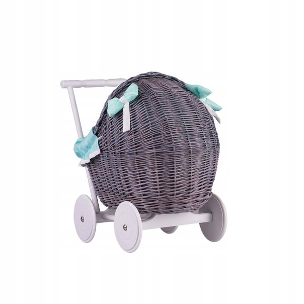 Passeggino per bambole Lili in vimini con finiture color menta, trapunta e cuscino