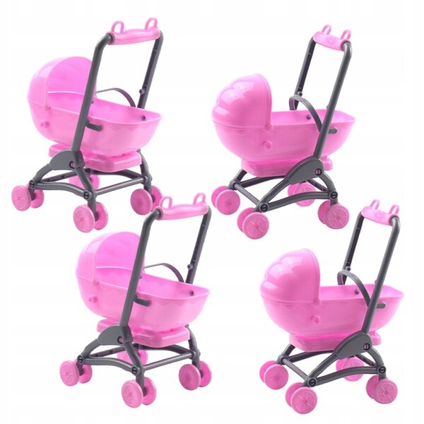 Set van 4 accessoires voor speelgoedkinderwagen voor poppen, realistisch roze ontwerp