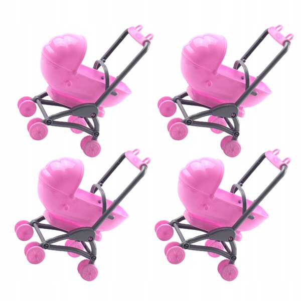 Set van 4 accessoires voor speelgoedkinderwagen voor poppen, realistisch roze ontwerp