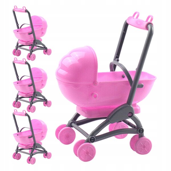 Set van 4 accessoires voor speelgoedkinderwagen voor poppen, realistisch roze ontwerp