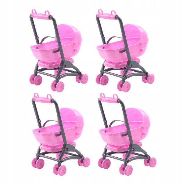 Set van 4 accessoires voor speelgoedkinderwagen voor poppen, realistisch roze ontwerp