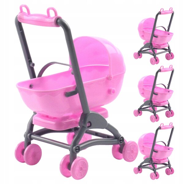 Set van 4 accessoires voor speelgoedkinderwagen voor poppen, realistisch roze ontwerp