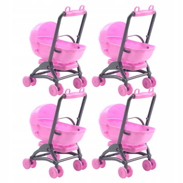 Set van 4 accessoires voor speelgoedkinderwagen voor poppen, realistisch roze ontwerp