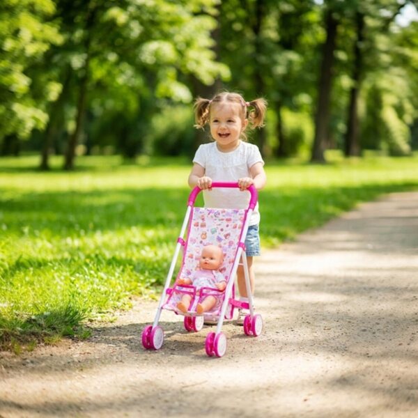 Leichter und faltbarer Puppenwagen 44,5 cm rosa für Kinder ab 3 Jahren