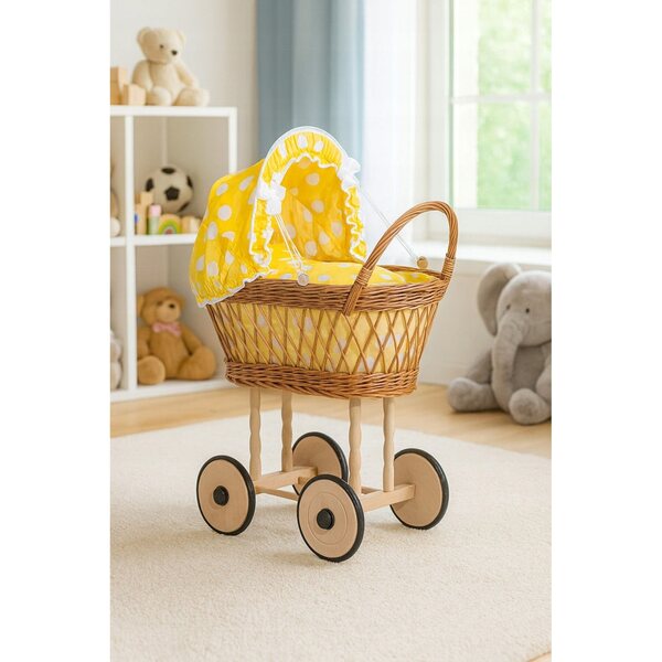 My Sweet Baby Veronica Puppenwagen aus Korbgeflecht mit gelbem Stoff