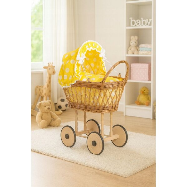 My Sweet Baby Veronica Puppenwagen aus Korbgeflecht mit gelbem Stoff