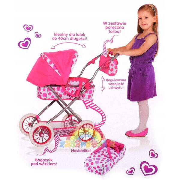 Giochi per bambine: Carrozzina pieghevole per bambole Natalia, rosa e leggera