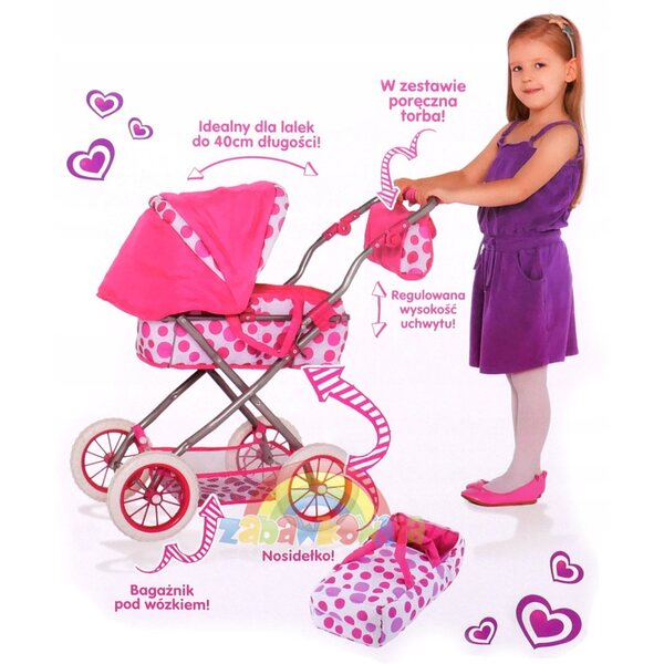 Giochi per bambine: Carrozzina pieghevole per bambole Natalia, rosa e leggera