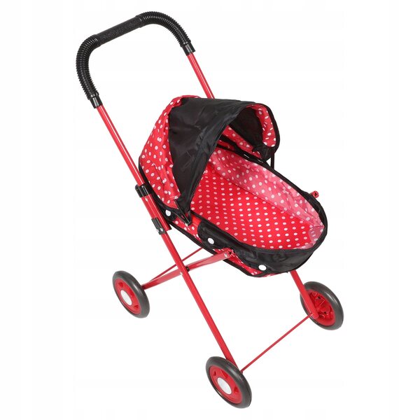 Passeggino per bambole rosso con accessori realistici in tessuto Oxford e struttura in ferro
