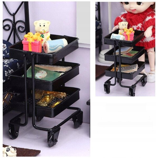 Mini Carrello Decorativo Nero per Casa delle Bambole in Ferro 7,5x5,2 cm