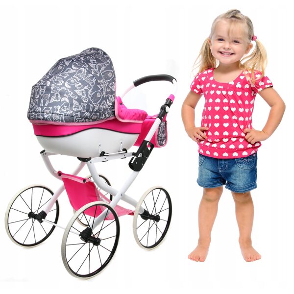 Dunkelrosa Puppenwagen mit Maja-Waldtiermotiv