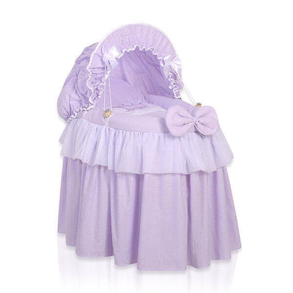My Sweet Baby Puppenwagen aus fliederfarbenem Korbgeflecht mit elegantem Verdeck