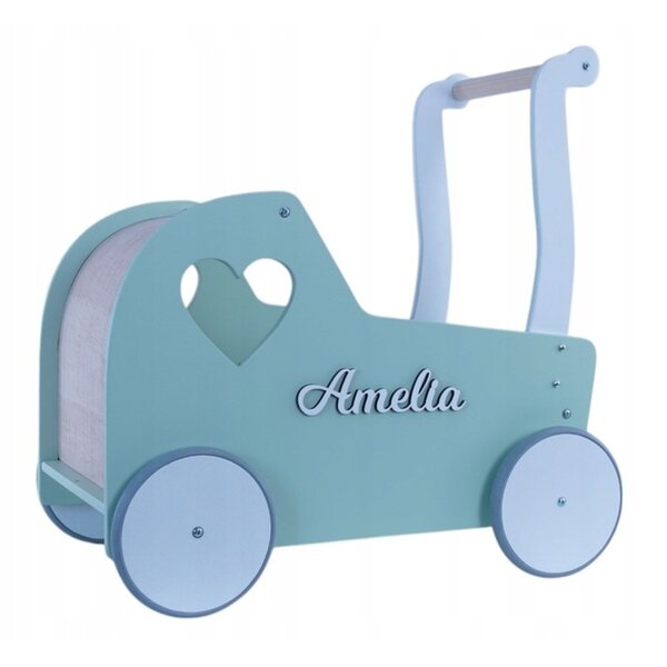 eKids Bella Puppenwagen aus Naturholz mit rutschfesten Rädern