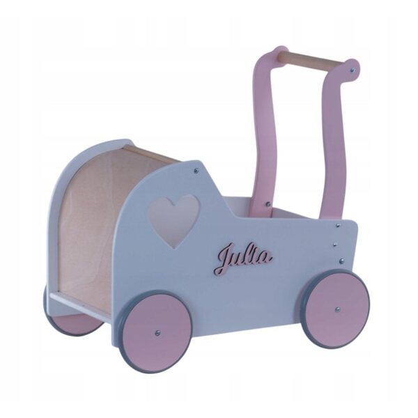 eKids Bella Puppenwagen aus Naturholz mit rutschfesten Rädern