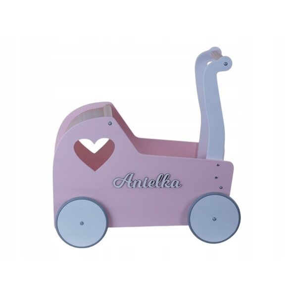 eKids Bella Puppenwagen aus Naturholz mit rutschfesten Rädern