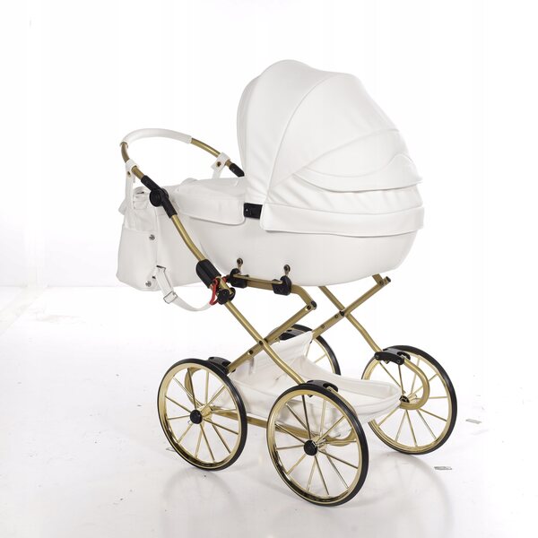 Junama BonBon Mini weißer Puppenwagen mit großen Rädern und verstellbarem Griff