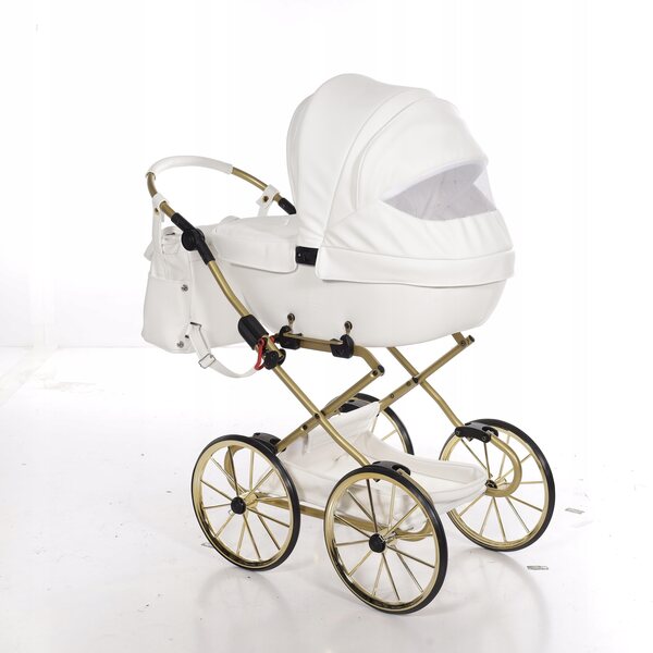 Junama BonBon Mini weißer Puppenwagen mit großen Rädern und verstellbarem Griff