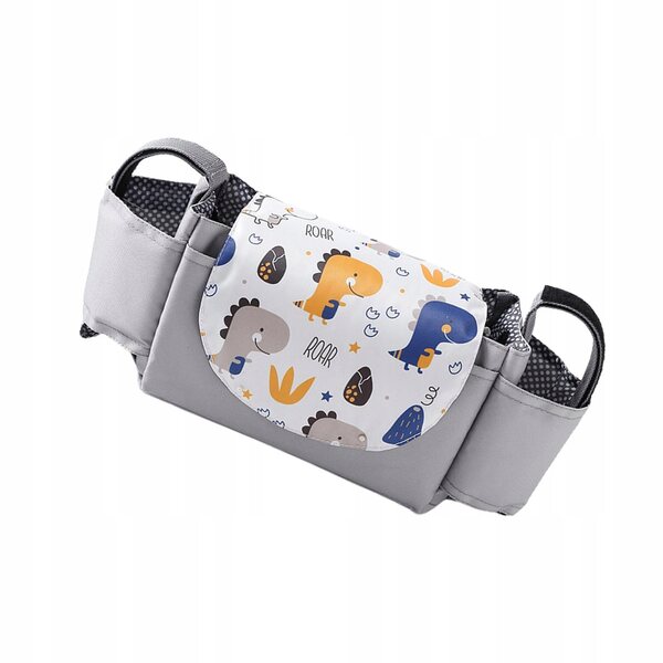 Organizer universale da passeggino con portabicchiere in tessuto grigio chiaro