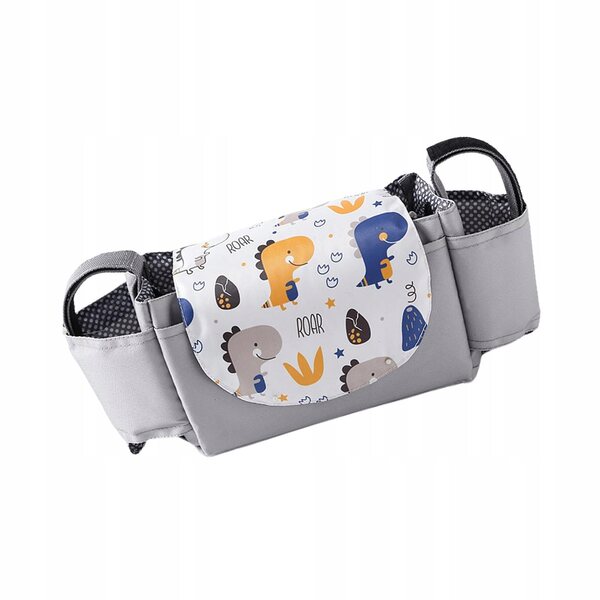 Organizer universale da passeggino con portabicchiere in tessuto grigio chiaro