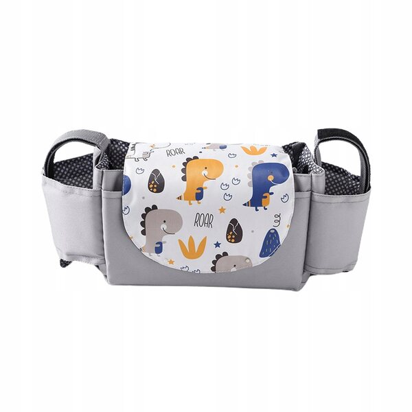 Organizer universale da passeggino con portabicchiere in tessuto grigio chiaro