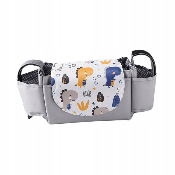 Organizer universale da passeggino con portabicchiere in tessuto grigio chiaro