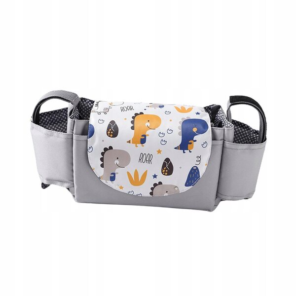 Organizer universale da passeggino con portabicchiere in tessuto grigio chiaro
