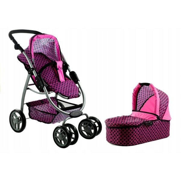 2-in-1-Puppenwagen mit rosa und schwarzer Babywanne und Kinderwagen