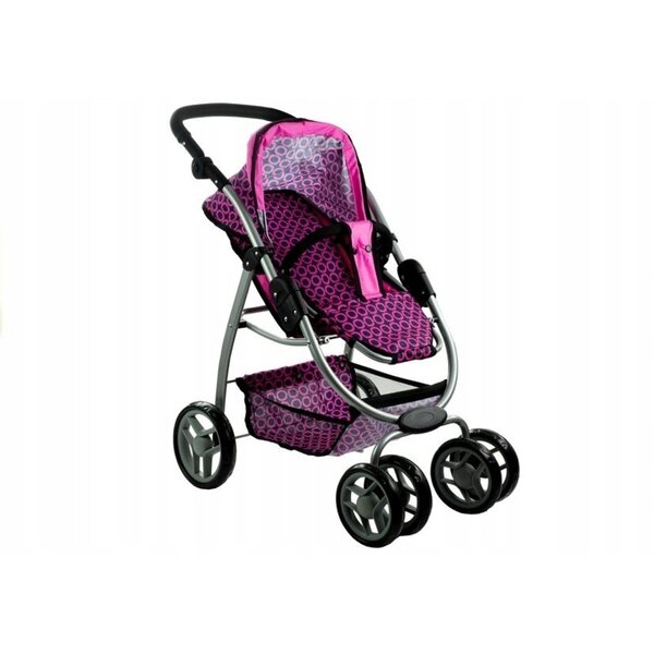 2-in-1-Puppenwagen mit rosa und schwarzer Babywanne und Kinderwagen