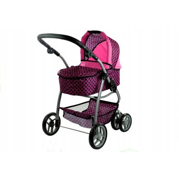 2-in-1-Puppenwagen mit rosa und schwarzer Babywanne und Kinderwagen