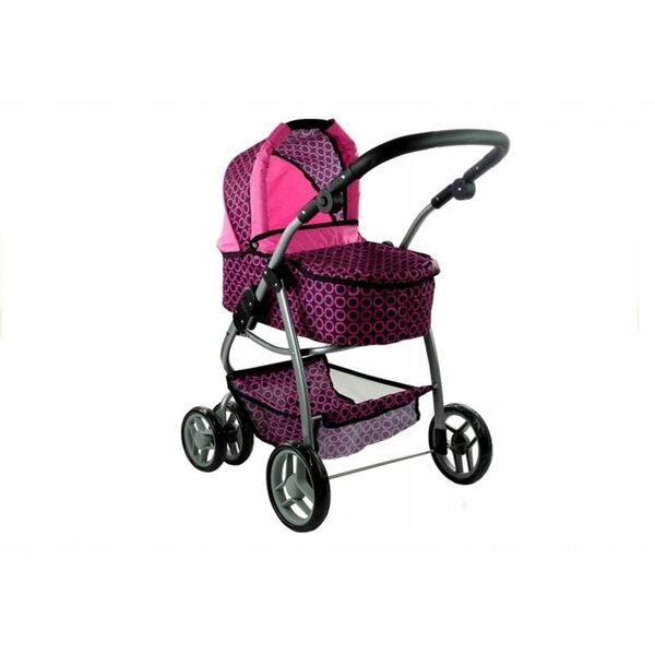 2-in-1-Puppenwagen mit rosa und schwarzer Babywanne und Kinderwagen