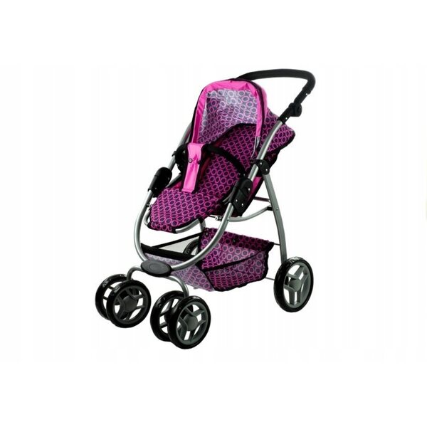 2-in-1-Puppenwagen mit rosa und schwarzer Babywanne und Kinderwagen
