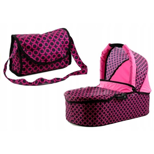 2-in-1-Puppenwagen mit rosa und schwarzer Babywanne und Kinderwagen