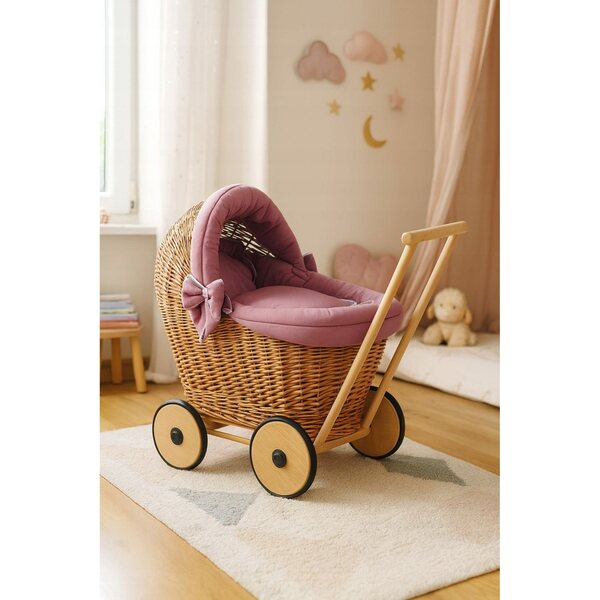 My Sweet Baby Stella Puppenwagen aus Korbgeflecht mit Wiege und weicher Polsterung