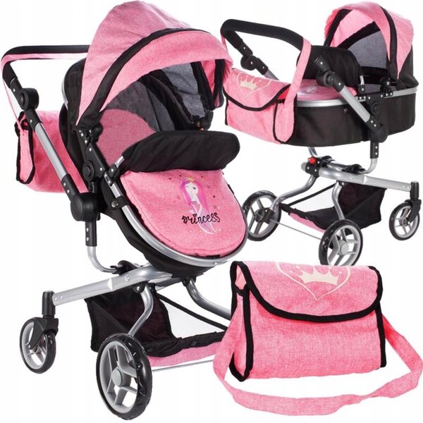 2-in-1-Kinderwagen für Puppen mit Griffverstellung und Tasche inklusive