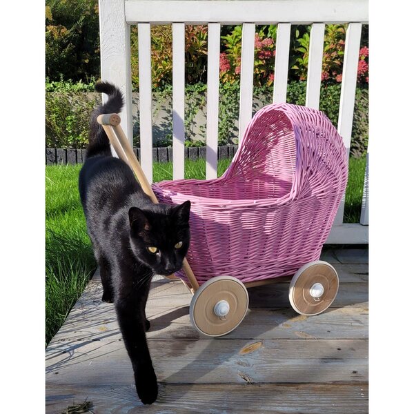 Tiefer Kinderwagen für die My Sweet Baby-Puppe, aus handgeflochtenem rosa Korbgeflecht